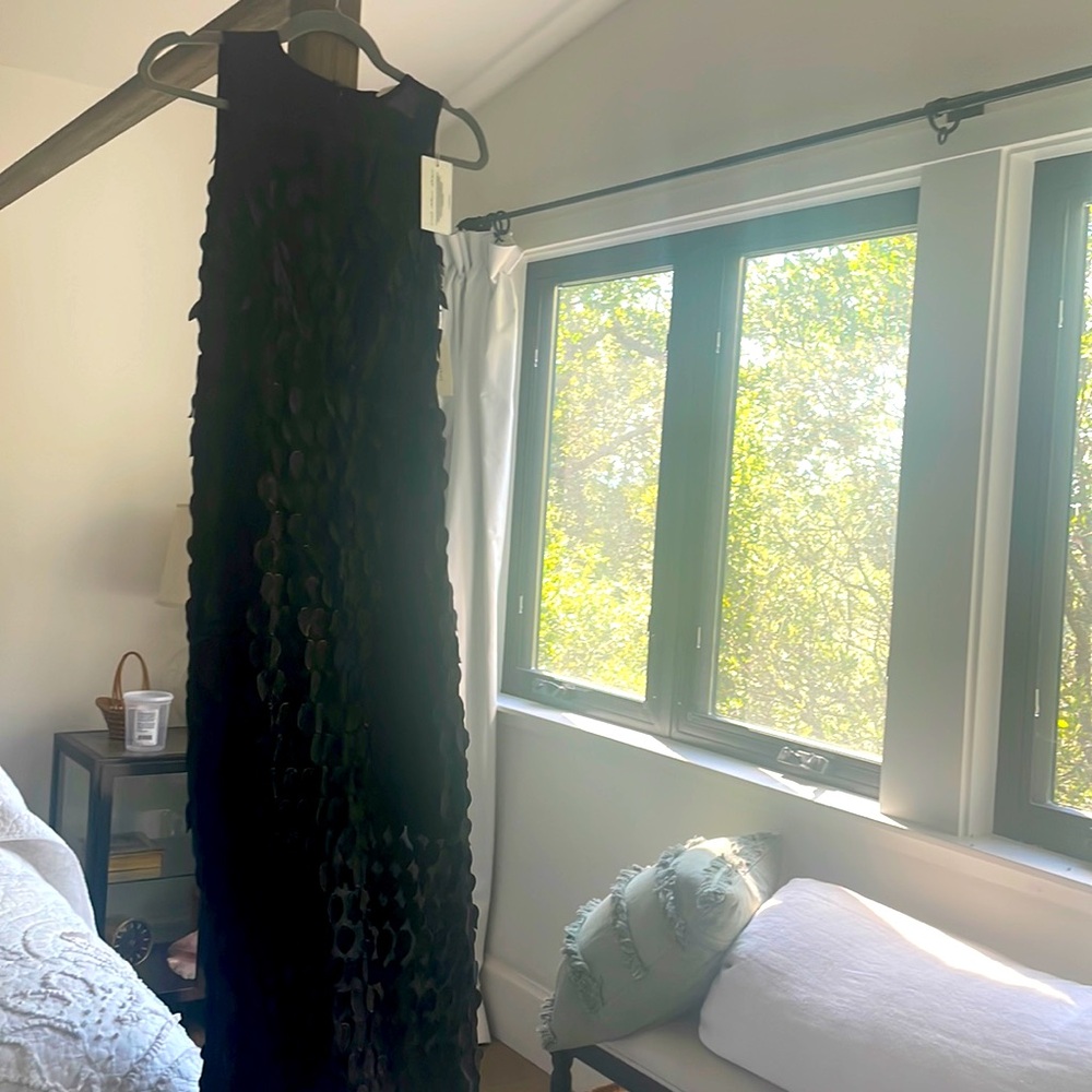 Xs, NWT black sheer maxi, with raised black and bronzed leaf design, Anthro
